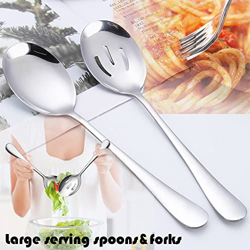 IAXSEE 11 PCS Serving Utensils, Large Stainless Steel Spoons Forks Tongs, Pie Server, Great for Hostess Buffet Catering Banquet Party, Silver - My Kitchen Products