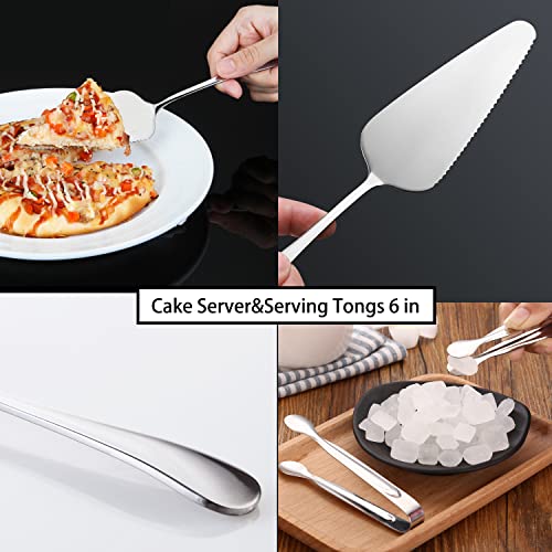 IAXSEE 11 PCS Serving Utensils, Large Stainless Steel Spoons Forks Tongs, Pie Server, Great for Hostess Buffet Catering Banquet Party, Silver - My Kitchen Products