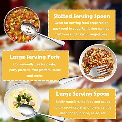 IAXSEE 11 PCS Serving Utensils, Large Stainless Steel Spoons Forks Tongs, Pie Server, Great for Hostess Buffet Catering Banquet Party, Silver - My Kitchen Products
