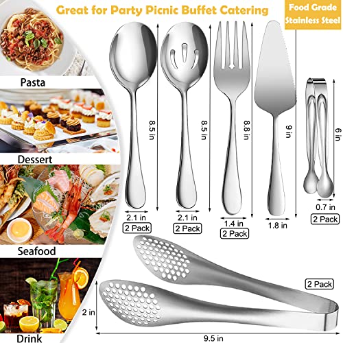IAXSEE 11 PCS Serving Utensils, Large Stainless Steel Spoons Forks Tongs, Pie Server, Great for Hostess Buffet Catering Banquet Party, Silver - My Kitchen Products