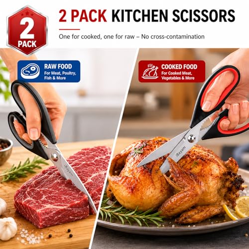 iBayam Kitchen Scissors All Purpose Heavy Duty 2 Pack with Protective Sheath, Stainless Steel Shears Kitchen Utensils Set for Cutting Food Cooking Meat Poultry Dishwasher Safe Soft Comfort-Grip - My Kitchen Products