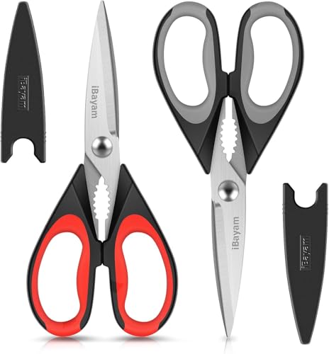 iBayam Kitchen Scissors All Purpose Heavy Duty 2 Pack with Protective Sheath, Stainless Steel Shears Kitchen Utensils Set for Cutting Food Cooking Meat Poultry Dishwasher Safe Soft Comfort-Grip - My Kitchen Products