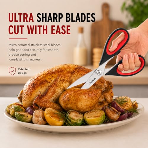 iBayam Kitchen Scissors All Purpose Heavy Duty 2 Pack with Protective Sheath, Stainless Steel Shears Kitchen Utensils Set for Cutting Food Cooking Meat Poultry Dishwasher Safe Soft Comfort-Grip - My Kitchen Products