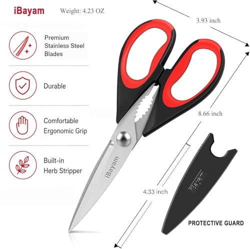 iBayam Kitchen Scissors All Purpose Heavy Duty 2 Pack with Protective Sheath, Stainless Steel Shears Kitchen Utensils Set for Cutting Food Cooking Meat Poultry Dishwasher Safe Soft Comfort-Grip - My Kitchen Products