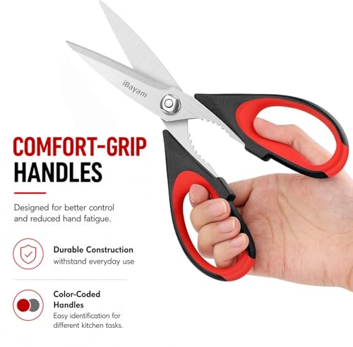 iBayam Kitchen Scissors All Purpose Heavy Duty 2 Pack with Protective Sheath, Stainless Steel Shears Kitchen Utensils Set for Cutting Food Cooking Meat Poultry Dishwasher Safe Soft Comfort-Grip - My Kitchen Products