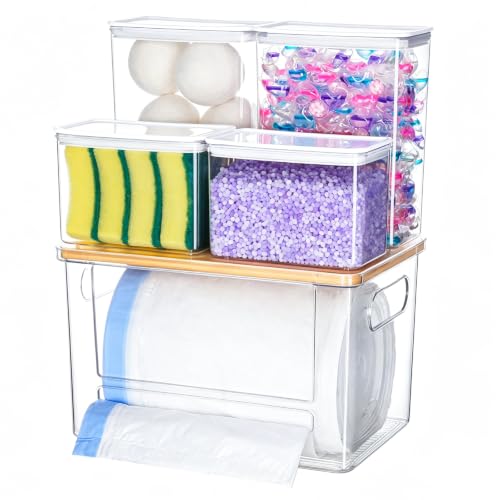 iCASA 5 in 1 Trash Bag Dispenser Laundry Pod Container Under Sink Organizer