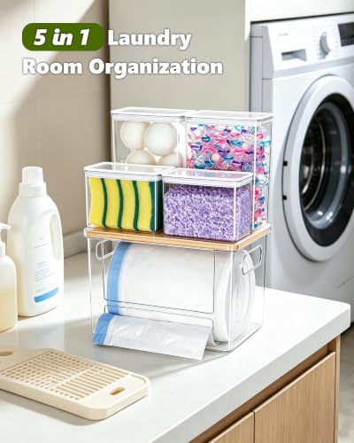 iCASA 5 in 1 Trash Bag Dispenser Laundry Pod Container Under Sink Organizer - My Kitchen Products