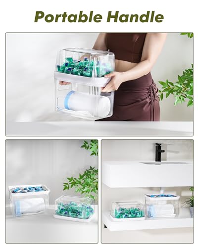 iCASA Trash Bag and Dishwasher Pod Dispenser - 3 in 1 Clear Storage Bins Holder for 13/30/33 Gallon Garbage Bags, Laundry Detergent Pods & Tabs, Under Sink Organizer for Kitchen and Laundry Room - My Kitchen Products