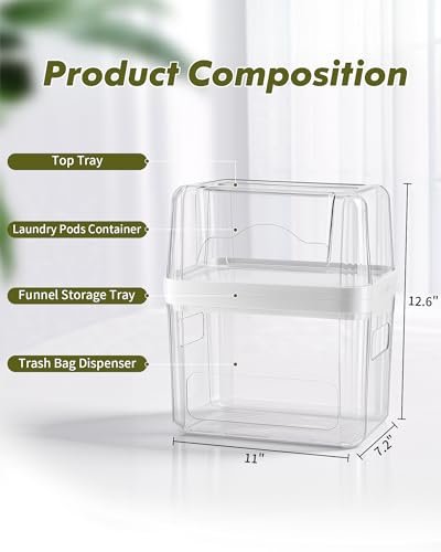iCASA Trash Bag and Dishwasher Pod Dispenser - 3 in 1 Clear Storage Bins Holder for 13/30/33 Gallon Garbage Bags, Laundry Detergent Pods & Tabs, Under Sink Organizer for Kitchen and Laundry Room - My Kitchen Products
