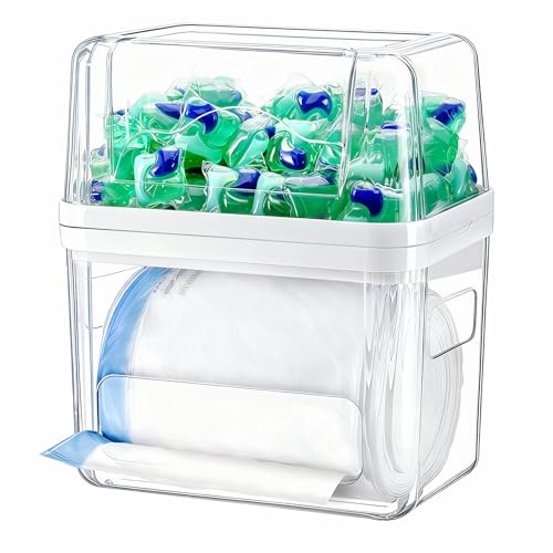 iCASA Trash Bag and Dishwasher Pod Dispenser, 3 in 1 Clear Storage Bins Holder for 13/30/33 Gallon Garbage