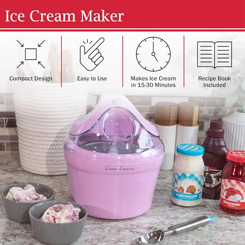 Ice Cream Maker - 1QT Ice Cream Machine for Sorbet, Gelato, Frozen Yogurt and More - Kitchen Appliances and Gadgets by Classic Cuisine (Pink) - My Kitchen Products