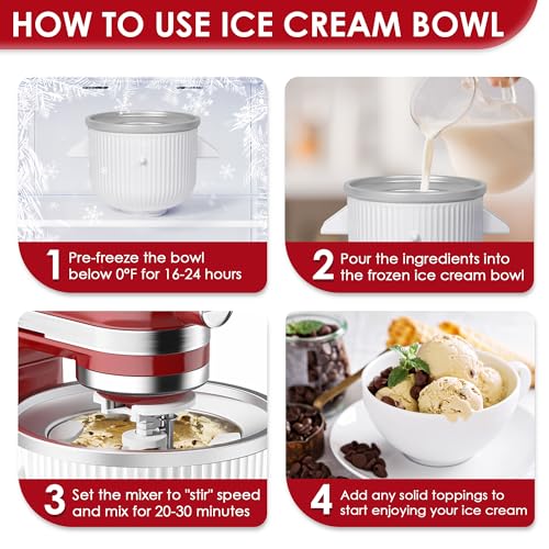 Ice Cream Maker Attachment for KitchenAid Mixers, Fits KitchenAid 4.5/5QT & 6QT Stand Mixers, Frozen Ice Cream & Sorbet Gelato Maker for KitchenAid, 2 Quart, White(Machine/Mixer Not Included) - My Kitchen Products
