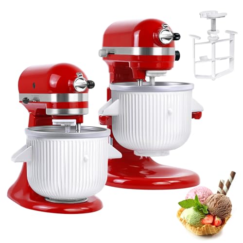 Ice Cream Maker Attachment for KitchenAid Mixers, Fits KitchenAid 4.5/5QT & 6QT Stand Mixers, Frozen Ice Cream & Sorbet Gelato Maker for KitchenAid, 2 Quart, White(Machine/Mixer Not Included) - My Kitchen Products