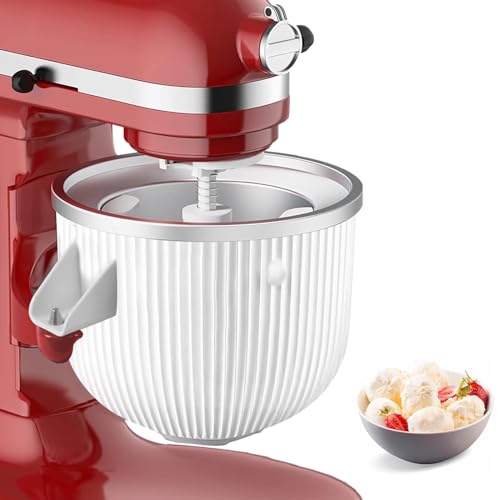 Ice Cream Maker Attachment for KitchenAid Mixers, Fits KitchenAid 4.5/5QT & 6QT Stand Mixers, Frozen Ice Cream & Sorbet Gelato Maker for KitchenAid, 2 Quart, White(Machine/Mixer Not Included) - My Kitchen Products