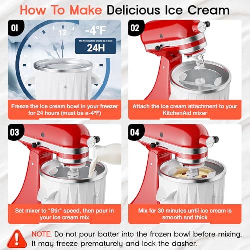 Ice Cream Maker Attachment for KitchenAid Stand Mixer, 2 Quart Kitchen Aid ice cream attachment Frozen Yogurt Sorbet Gelato Maker, Fits 4.5QT and Larger Stand Mixers - My Kitchen Products