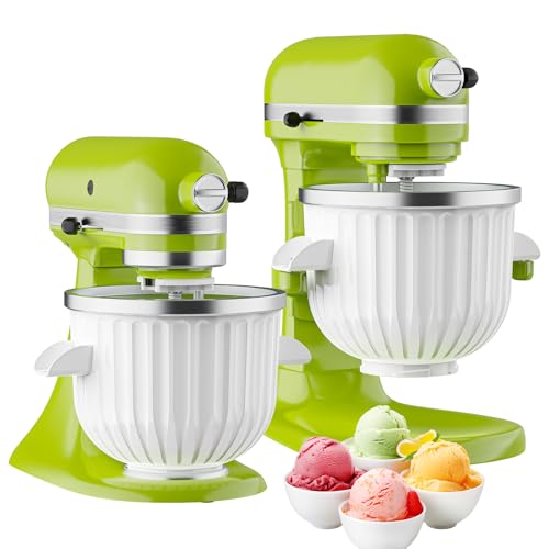 Ice Cream Maker Attachment for KitchenAid Stand Mixer, Compatible with 4.5/5Qt & Larger KitchenAid Stand Mixer, 2 Quart Frozen Ice Cream Bowl, Yogurt & Sorbet Gelato, White - My Kitchen Products