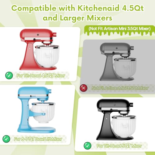 Ice Cream Maker Attachment for KitchenAid Stand Mixer, Compatible with 4.5/5Qt & Larger KitchenAid Stand Mixer, 2 Quart Frozen Ice Cream Bowl, Yogurt & Sorbet Gelato, White - My Kitchen Products