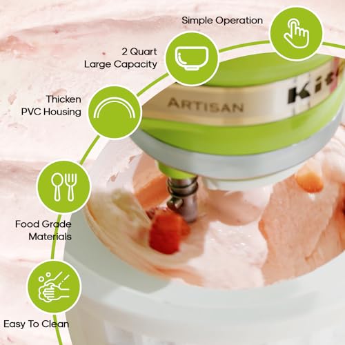 Ice Cream Maker Attachment for KitchenAid Stand Mixer, Compatible with 4.5/5Qt & Larger KitchenAid Stand Mixer, 2 Quart Frozen Ice Cream Bowl, Yogurt & Sorbet Gelato, White - My Kitchen Products
