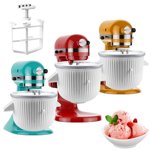 Ice Cream Maker Attachment for KitchenAid Stand Mixer, Ice Cream Bowl Compatible with 4.5Qt and Larger Stand Mixers, Ice Cream & Sorbet Gelato Maker Attachment, 2 Quart, White - My Kitchen Products