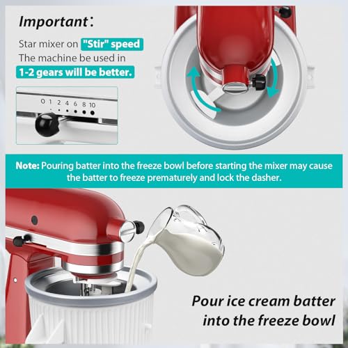 Ice Cream Maker Attachment for KitchenAid Stand Mixer, Ice Cream Bowl Compatible with 4.5Qt and Larger Stand Mixers, Ice Cream & Sorbet Gelato Maker Attachment, 2 Quart, White - My Kitchen Products