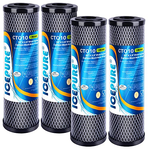 ICEPURE 1 Micron 2.5" x 10" Whole House CTO Carbon Sediment Water Filter Cartridge Compatible with DuPont WFPFC8002, WFPFC9001, SCWH-5, WHCF-WHWC, WHCF-WHWC, FXWTC, CBC-10, RO Unit, Pack of 4 - My Kitchen Products