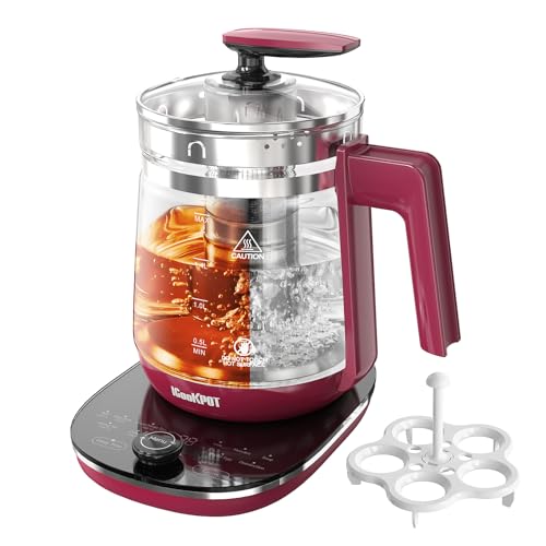 ICOOKPOT Hot Tea Maker Glass Electric Kettle With Tea Infuser And Temperature Control, 1.5L Stainless Steel, 1200W Rapid Boiling, Programmable Control For Your Favorite Teas And Coffee, Red - My Kitchen Products