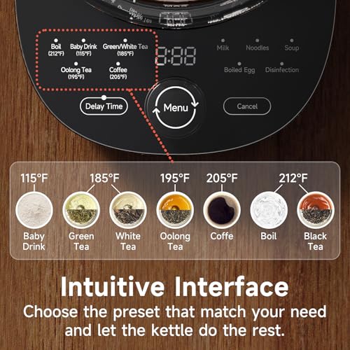 ICOOKPOT Hot Tea Maker Glass Electric Kettle With Tea Infuser And Temperature Control, 1.5L Stainless Steel, 1200W Rapid Boiling, Programmable Control For Your Favorite Teas And Coffee, Red - My Kitchen Products