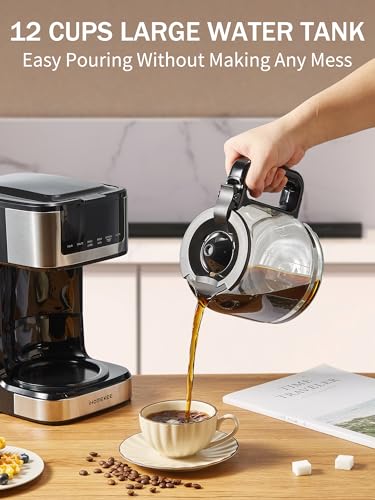 Ihomekee Coffee Maker, Programmable Drip Coffee Maker 12 Cup, Regular & Strong Brew Drip Coffee Machine with Iced Coffee Function for Home and Office, Black & Stainless Steel (Black,Silver) - My Kitchen Products