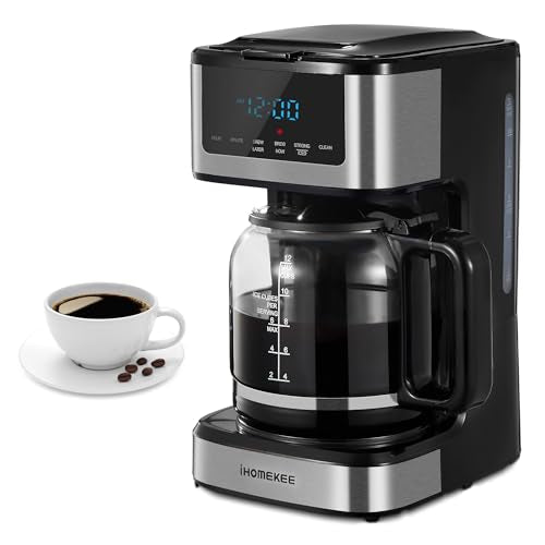 Ihomekee Coffee Maker, Programmable Drip Coffee Maker 12 Cup, Regular & Strong Brew Drip Coffee Machine with Iced Coffee Function for Home and Office, Black & Stainless Steel (Black,Silver) - My Kitchen Products