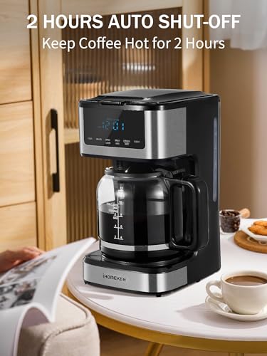 Ihomekee Coffee Maker, Programmable Drip Coffee Maker 12 Cup, Regular & Strong Brew Drip Coffee Machine with Iced Coffee Function for Home and Office, Black & Stainless Steel (Black,Silver) - My Kitchen Products