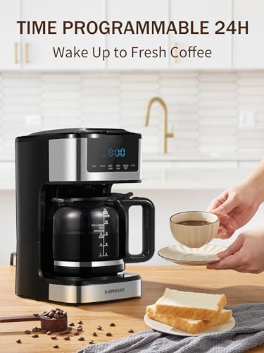 Ihomekee Coffee Maker, Programmable Drip Coffee Maker 12 Cup, Regular & Strong Brew Drip Coffee Machine with Iced Coffee Function for Home and Office, Black & Stainless Steel (Black,Silver) - My Kitchen Products