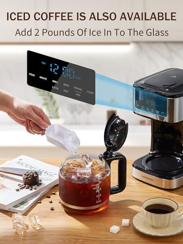 Ihomekee Coffee Maker, Programmable Drip Coffee Maker 12 Cup, Regular & Strong Brew Drip Coffee Machine with Iced Coffee Function for Home and Office, Black & Stainless Steel (Black,Silver) - My Kitchen Products