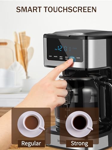 Ihomekee Coffee Maker, Programmable Drip Coffee Maker 12 Cup, Regular & Strong Brew Drip Coffee Machine with Iced Coffee Function for Home and Office, Black & Stainless Steel (Black,Silver) - My Kitchen Products