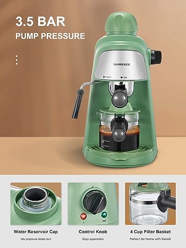 Ihomekee Espresso Machine, 3.5Bar Espresso and Cappuccino Machine with Preheating Function, 4 Cup Coffee Maker with Milk Frothing Function and Steam Wand (Green), CM6810 - My Kitchen Products