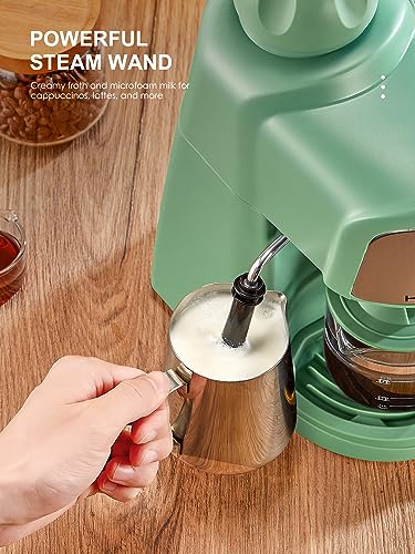 Ihomekee Espresso Machine, 3.5Bar Espresso and Cappuccino Machine with Preheating Function, 4 Cup Coffee Maker with Milk Frothing Function and Steam Wand (Green), CM6810 - My Kitchen Products