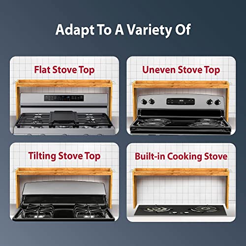 IIIOIIIA Bamboo Over the Stove Spice Shelf for Kitchen, 31.5" Spice Rack Organizer Shelf with 6 hooks, 11.4" Height Extra Storage Countertop, Easy to Assemble - My Kitchen Products