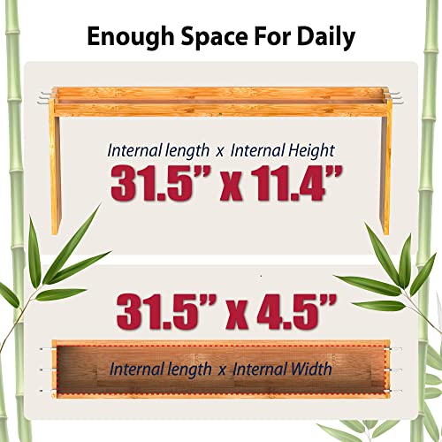 IIIOIIIA Bamboo Over the Stove Spice Shelf for Kitchen, 31.5" Spice Rack Organizer Shelf with 6 hooks, 11.4" Height Extra Storage Countertop, Easy to Assemble - My Kitchen Products