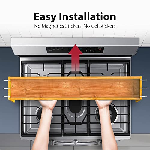IIIOIIIA Bamboo Over the Stove Spice Shelf for Kitchen, 31.5" Spice Rack Organizer Shelf with 6 hooks, 11.4" Height Extra Storage Countertop, Easy to Assemble - My Kitchen Products