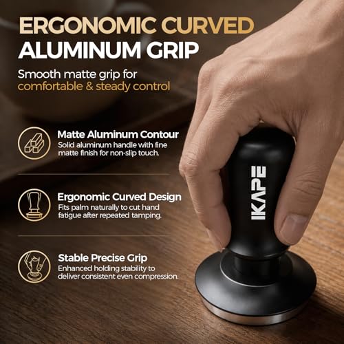 IKAPE 53.3mm Espresso Tamper, Premium Barista Coffee Tamper with Calibrated Spring Loaded, Threaded Stainless Steel Base Tamper Fits for Breville Series 54mm Portafilter Basket - My Kitchen Products