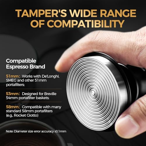 IKAPE 53.3mm Espresso Tamper, Premium Barista Coffee Tamper with Calibrated Spring Loaded, Threaded Stainless Steel Base Tamper Fits for Breville Series 54mm Portafilter Basket - My Kitchen Products