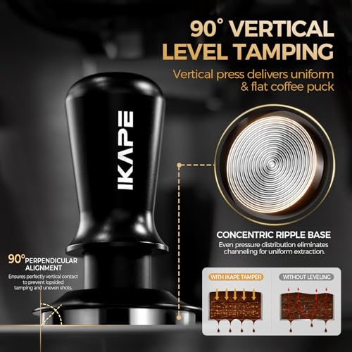 IKAPE 53.3mm Espresso Tamper, Premium Barista Coffee Tamper with Calibrated Spring Loaded, Threaded Stainless Steel Base Tamper Fits for Breville Series 54mm Portafilter Basket - My Kitchen Products