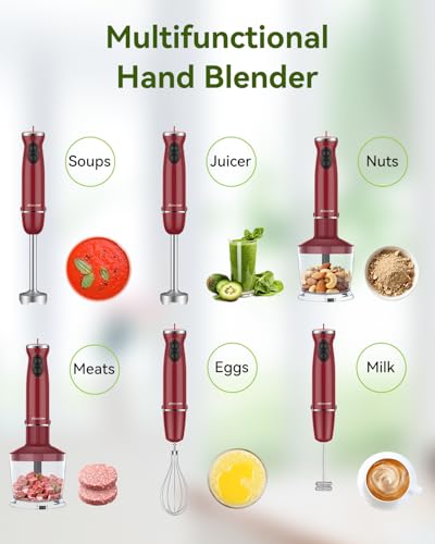 Immersion Blender 5 in 1 Hand Blender, Abuler 1000W Hand Mixer Stick,12 Speed Handheld Blender 304 Stainless Steel with 600ml Mixing Beaker, 500ml Chopper, Whisk and Milk Frother for Soup, Baby Food - My Kitchen Products