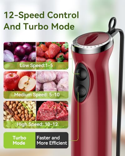 Immersion Blender 5 in 1 Hand Blender, Abuler 1000W Hand Mixer Stick,12 Speed Handheld Blender 304 Stainless Steel with 600ml Mixing Beaker, 500ml Chopper, Whisk and Milk Frother for Soup, Baby Food - My Kitchen Products