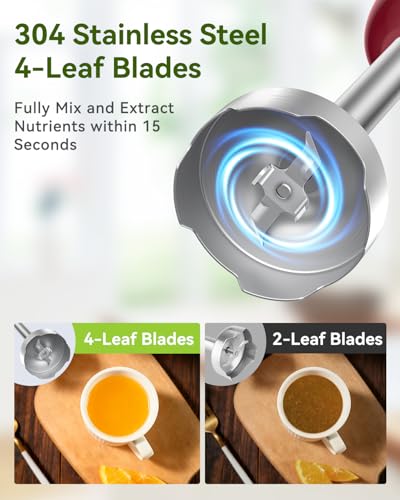 Immersion Blender 5 in 1 Hand Blender, Abuler 1000W Hand Mixer Stick,12 Speed Handheld Blender 304 Stainless Steel with 600ml Mixing Beaker, 500ml Chopper, Whisk and Milk Frother for Soup, Baby Food - My Kitchen Products
