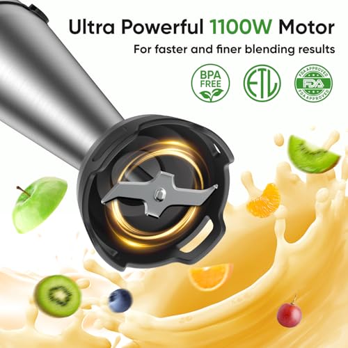 Immersion Blender Handheld 1100W 3 in 1 Corded Stick Hand Blenders for Kitchen with Trigger Speed Control, with Whisk, Milk Frother Attachemnts, Perfect Emulsifier for Soup, Smoothie, Puree - My Kitchen Products
