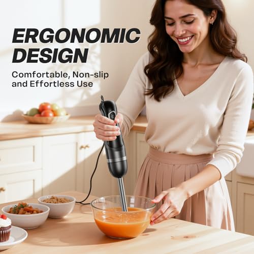 Immersion Blender Handheld, Corded Electric Blenders Portable Stick Mixer with 2 Mixing Speed and Stainless Steel Blades Emulsifier for Effortless Blending Soup, Smoothies, Puree or Baby Food - My Kitchen Products