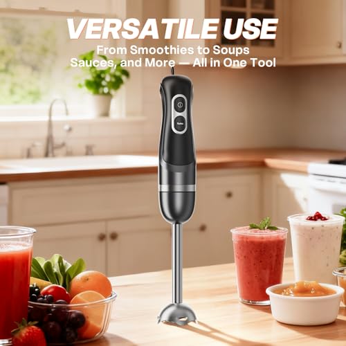 Immersion Blender Handheld, Corded Electric Blenders Portable Stick Mixer with 2 Mixing Speed and Stainless Steel Blades Emulsifier for Effortless Blending Soup, Smoothies, Puree or Baby Food - My Kitchen Products