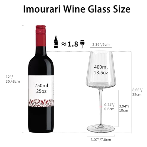 Imourari Ribbed Wine Glasses Set of 6: 13.5oz Cute Hand Blown Lead-Free Crystal Long Stem Red Wines Cups for Wedding Party Birthday - My Kitchen Products