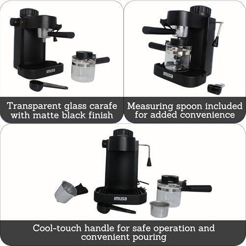 IMUSA Electric Espresso Cappuccino Maker 4 Cup Capacity with Milk Frother Black Coffee Machine for Home Barista Experience - My Kitchen Products