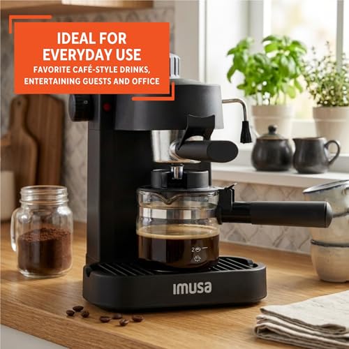 IMUSA Electric Espresso Cappuccino Maker 4 Cup Capacity with Milk Frother Black Coffee Machine for Home Barista Experience - My Kitchen Products